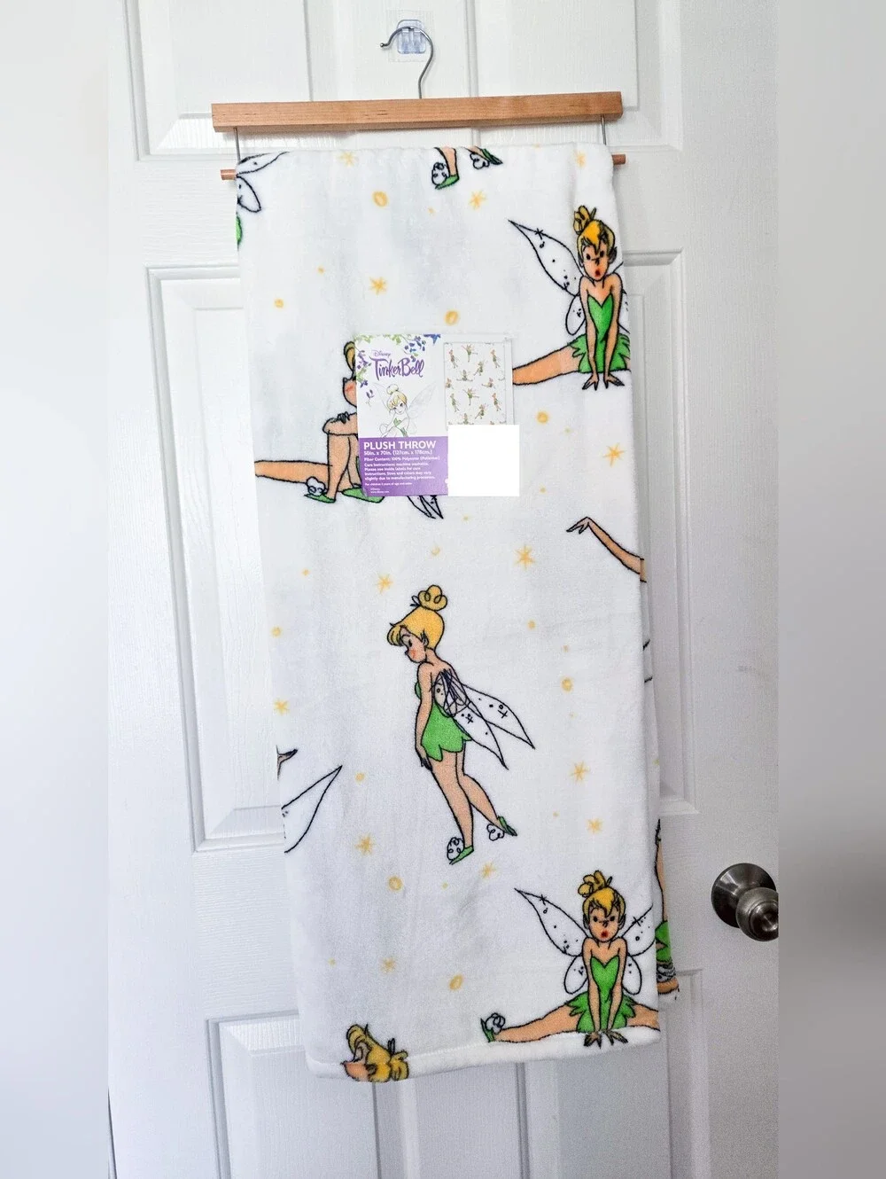 Disney TinkerBell White and Green Plush Throw Blanket Tink